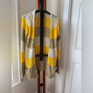 Striped Yellow and Tan Knit Cardigan